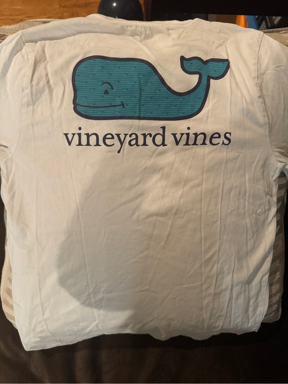 Vineyard Vines White Tee with Teal Whale and Navy Logo -Size Boys Large